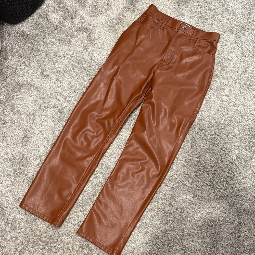 Abercrombie Brown Vegan Leather Pants 90s Straight
